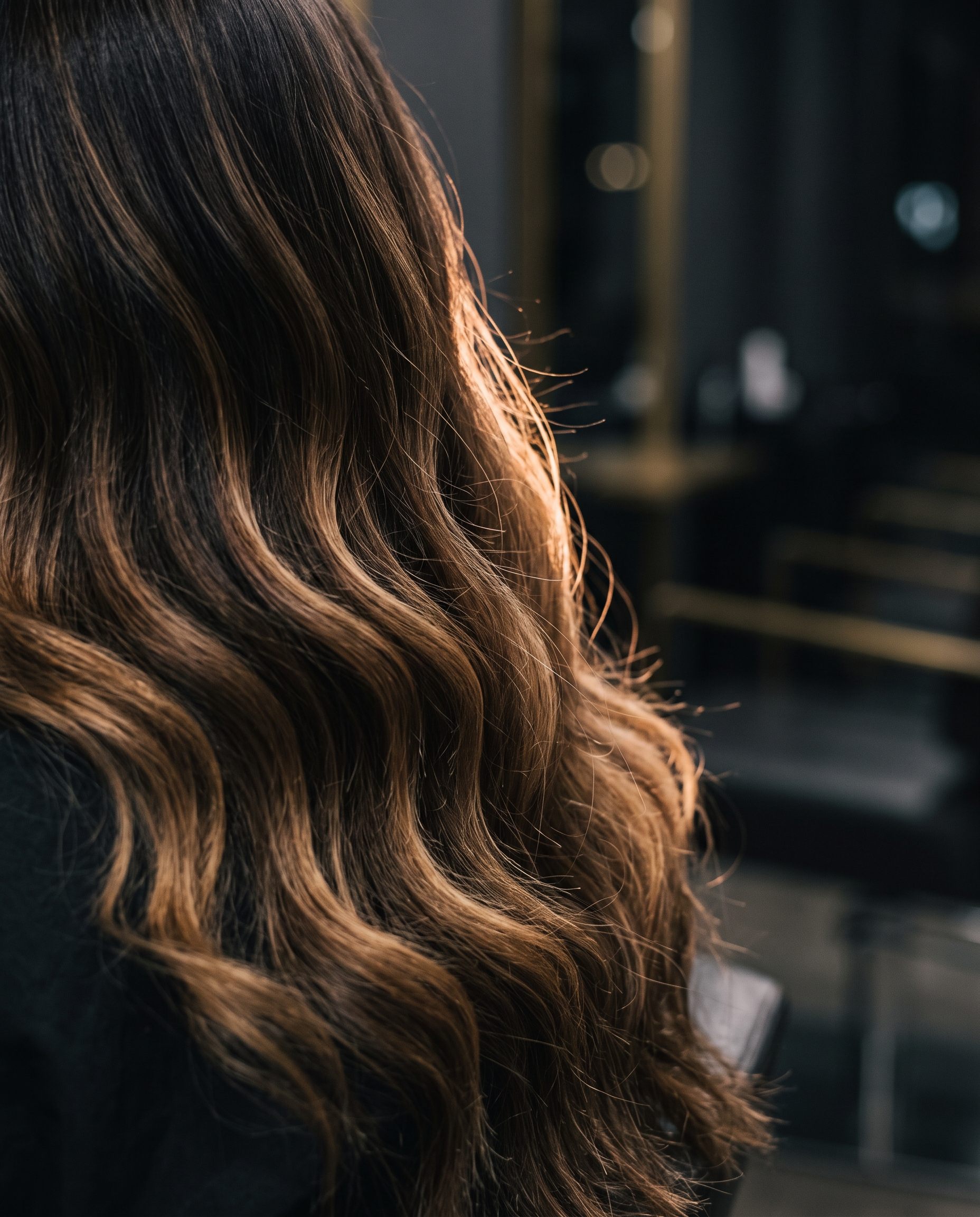 Balayage-Farbverlauf von Dunkelbraun zu warmem Karamell